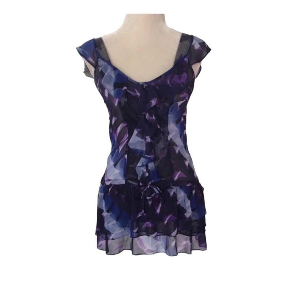 Free People Multi Color Blue Purple Tunic Top Size Medium